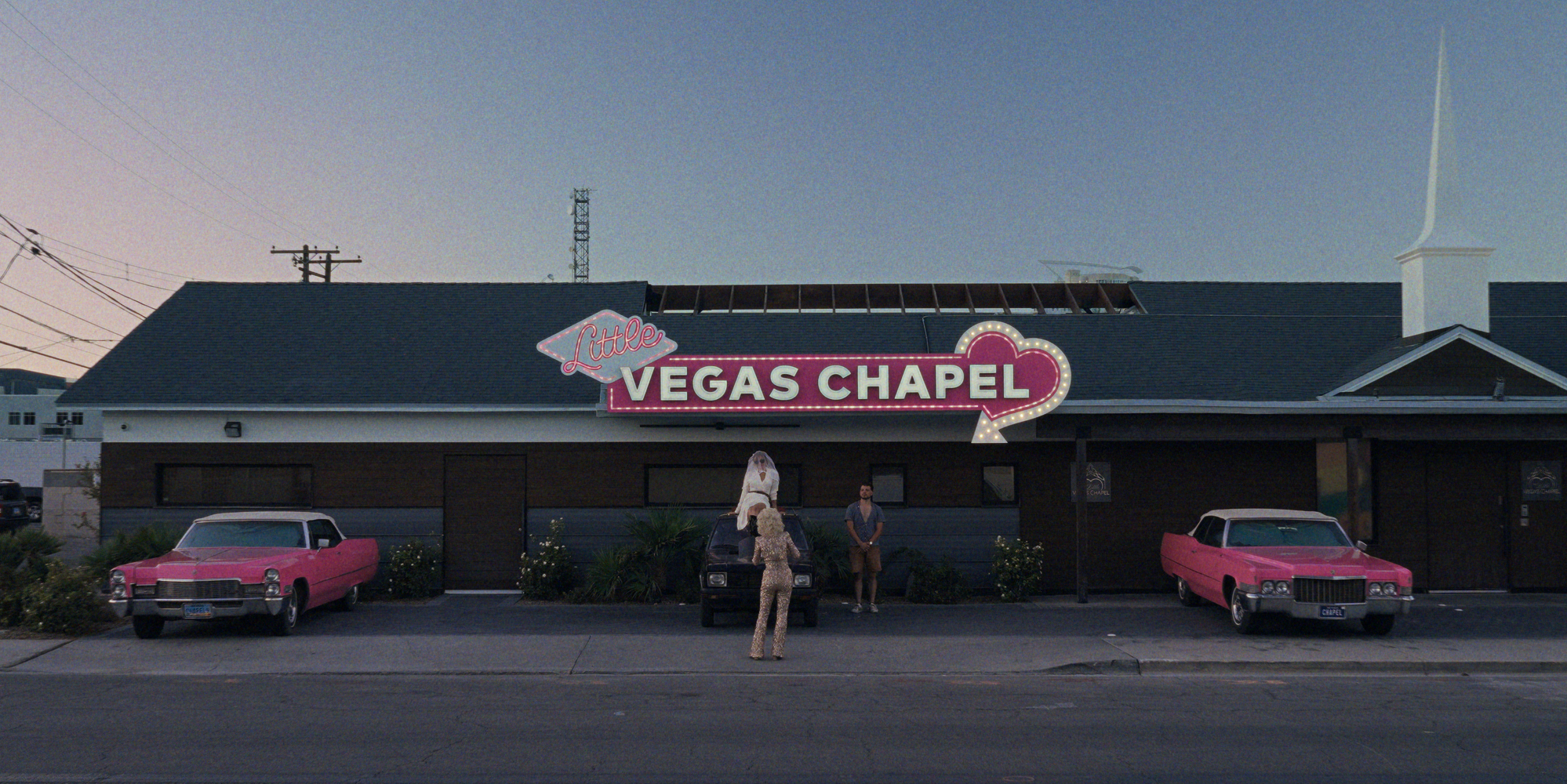 A Las Vegas chapel and cars seen during the road trip